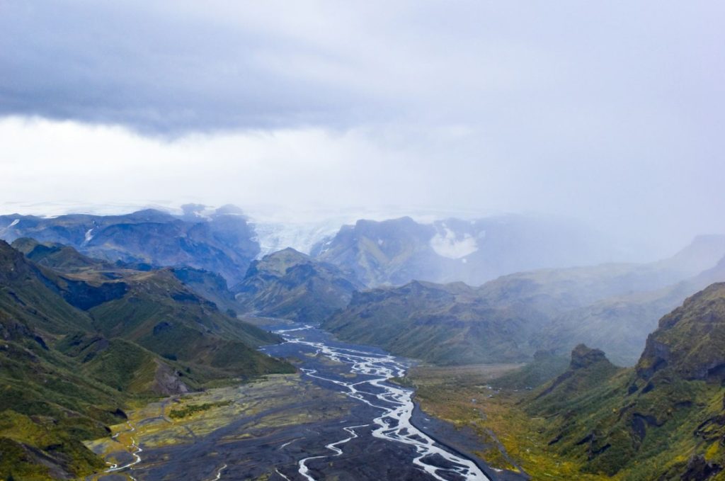 A river through the valley at Þórsmörk