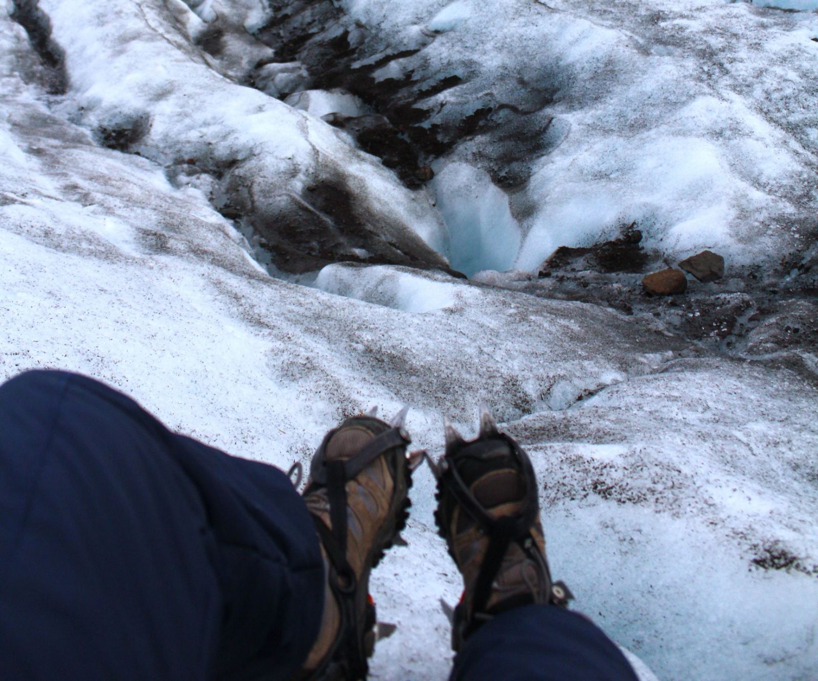 Crampons on glacier ice, Iceland